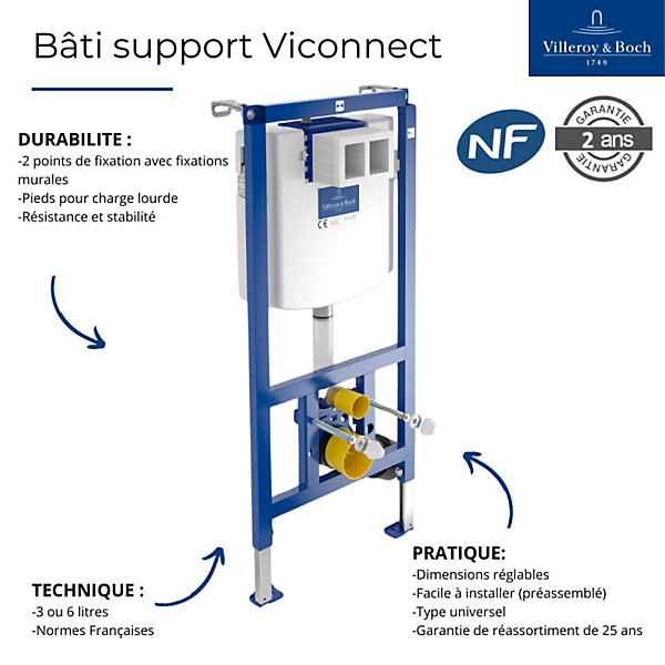 Bâti-support autoportant WC VILLEROY ET BOCH Viconnect avec plaque noir