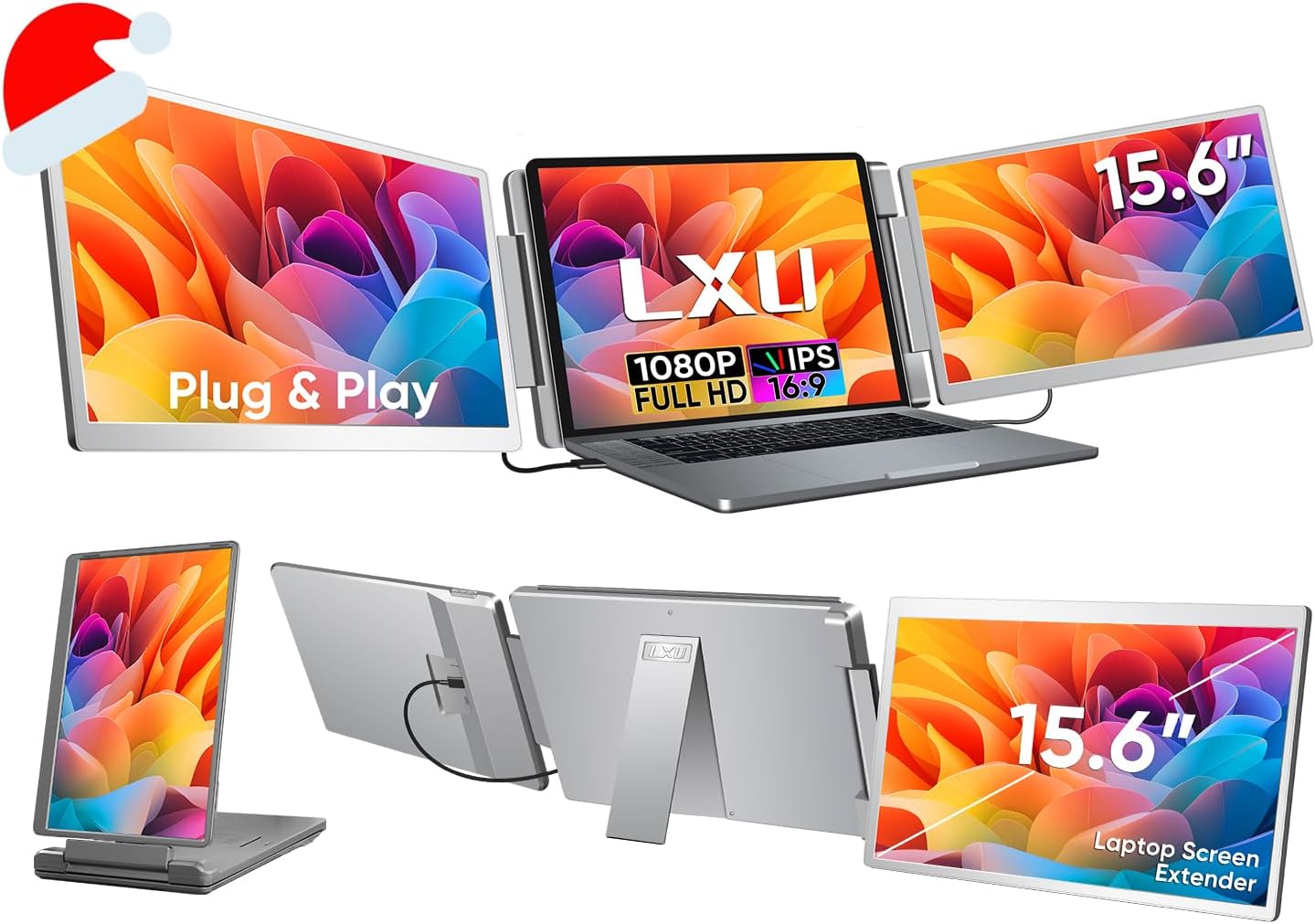 LXU Laptop Screen Extender  15.6 FHD 1080P IPS Laptop Monitor Extender Triple Screens  Portable Monitor for Laptops 12~17.3 inch  Plug n Play Extended Monitor for MacBooks(NOT M1 M2 M3)/Windows