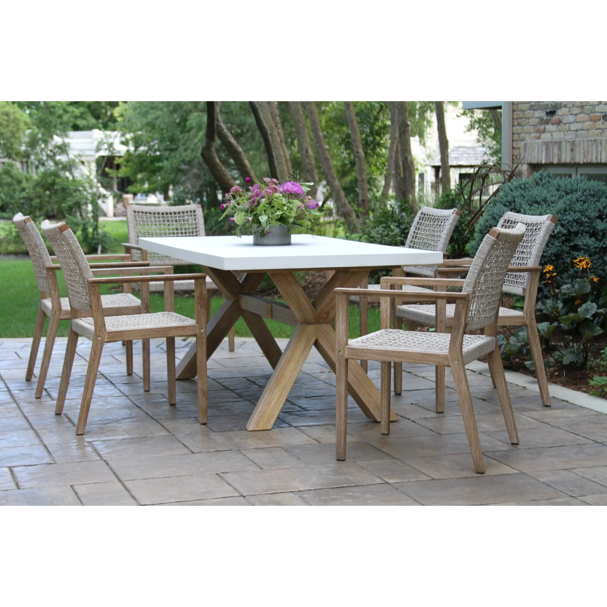 Cordelia 7-Piece Ivory Composite and Eucalyptus Wash Dining Set