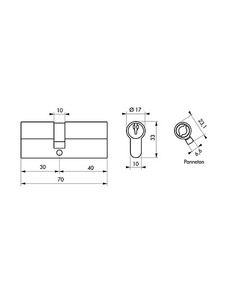 Cylindre de serrure double entrée HG5 UNIKEY (achetez-en plusieurs, ouvrez avec la même clé), 30x40mm, 3 clés, nickel - THIRARD