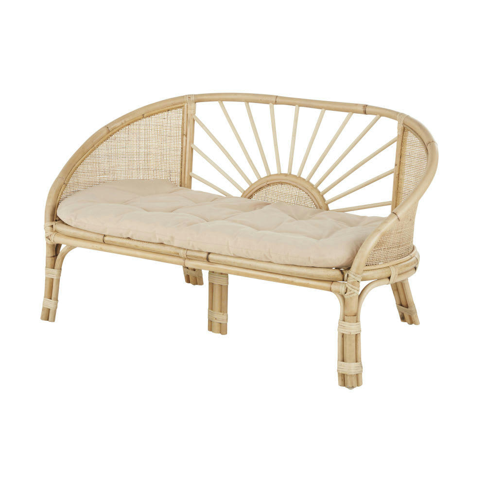Malaga - Banquette en rotin et coton beige rosé