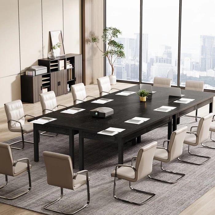 Wood/ Metal Rectangular Conference Table for Home Office - N/A