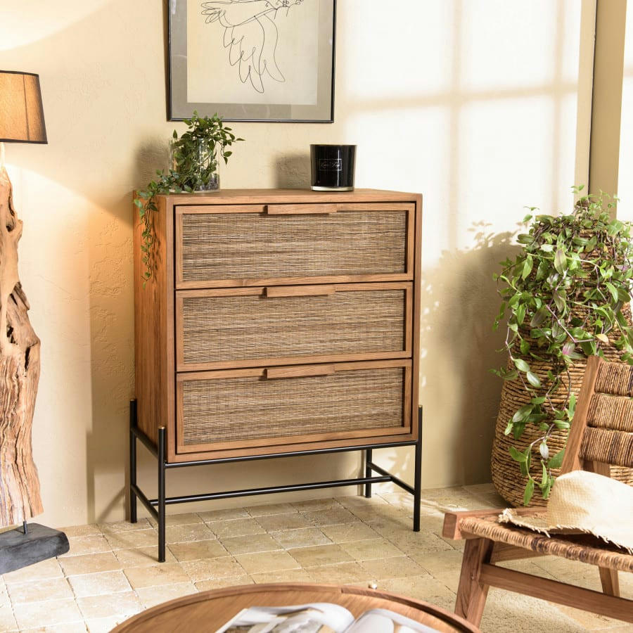 ALIDA - Commode 3 tiroirs en bois de teck recyclé