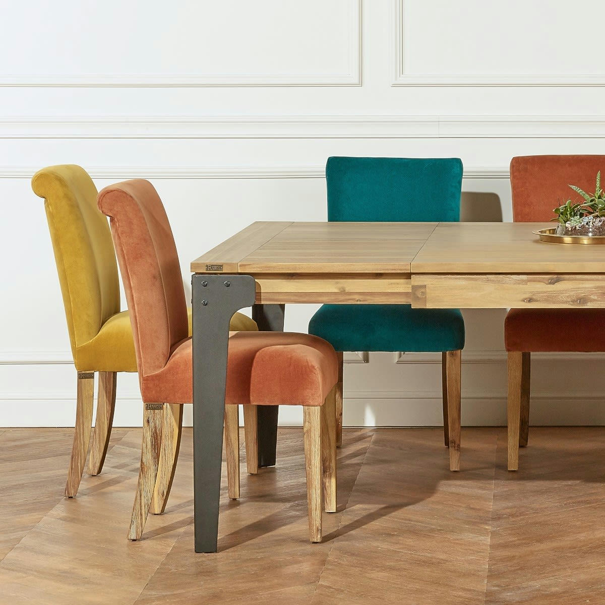 ALIX - ALIX - Chaises en bois et velours, lot de 2 bleu canard