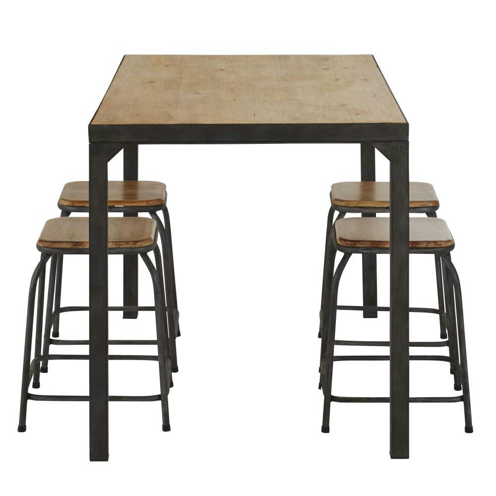 Chuck - Table à manger et tabourets (x4) en bois de sapin massif et métal 6 personnes L120