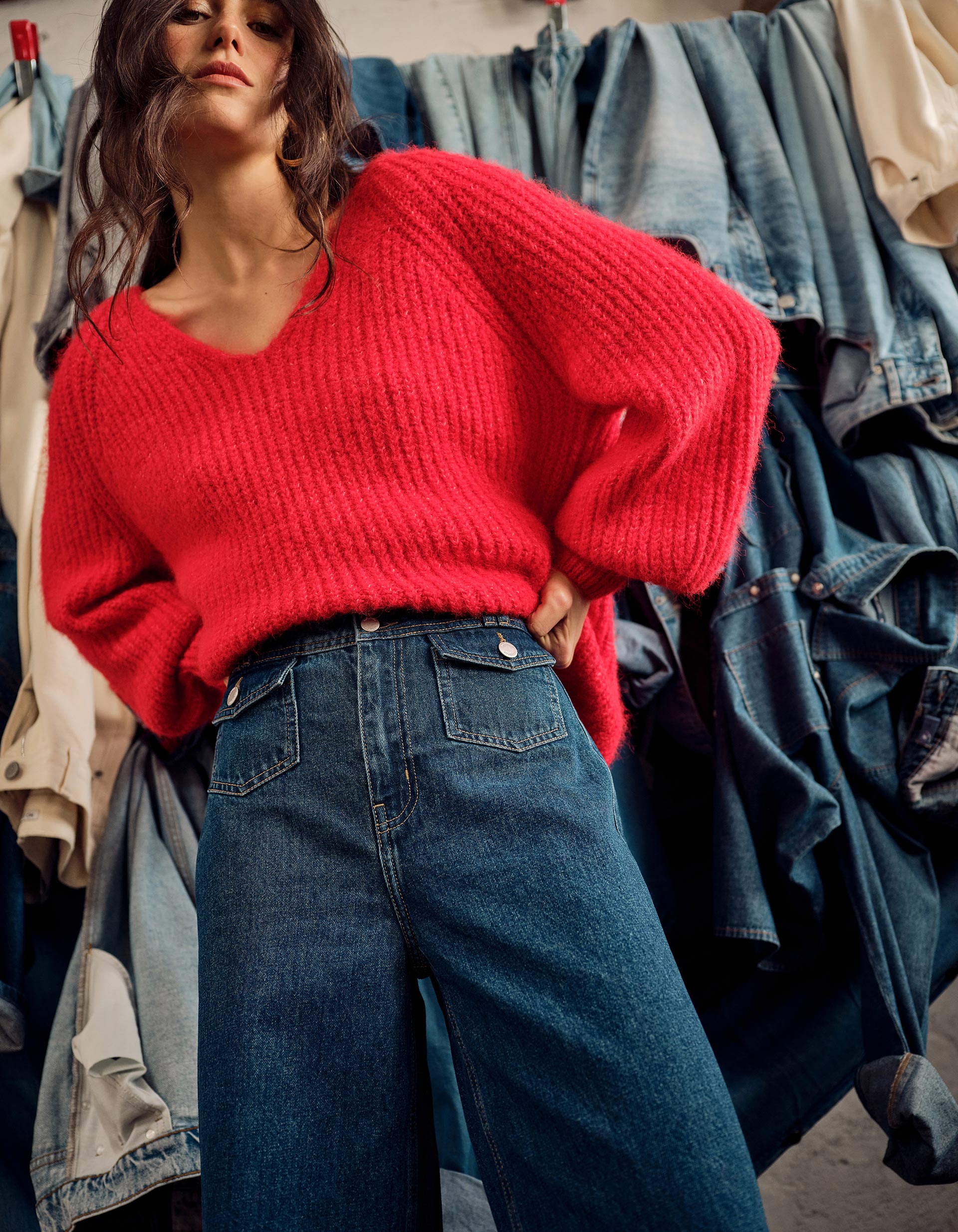 Camisola com Lã, Mulher, Vermelho