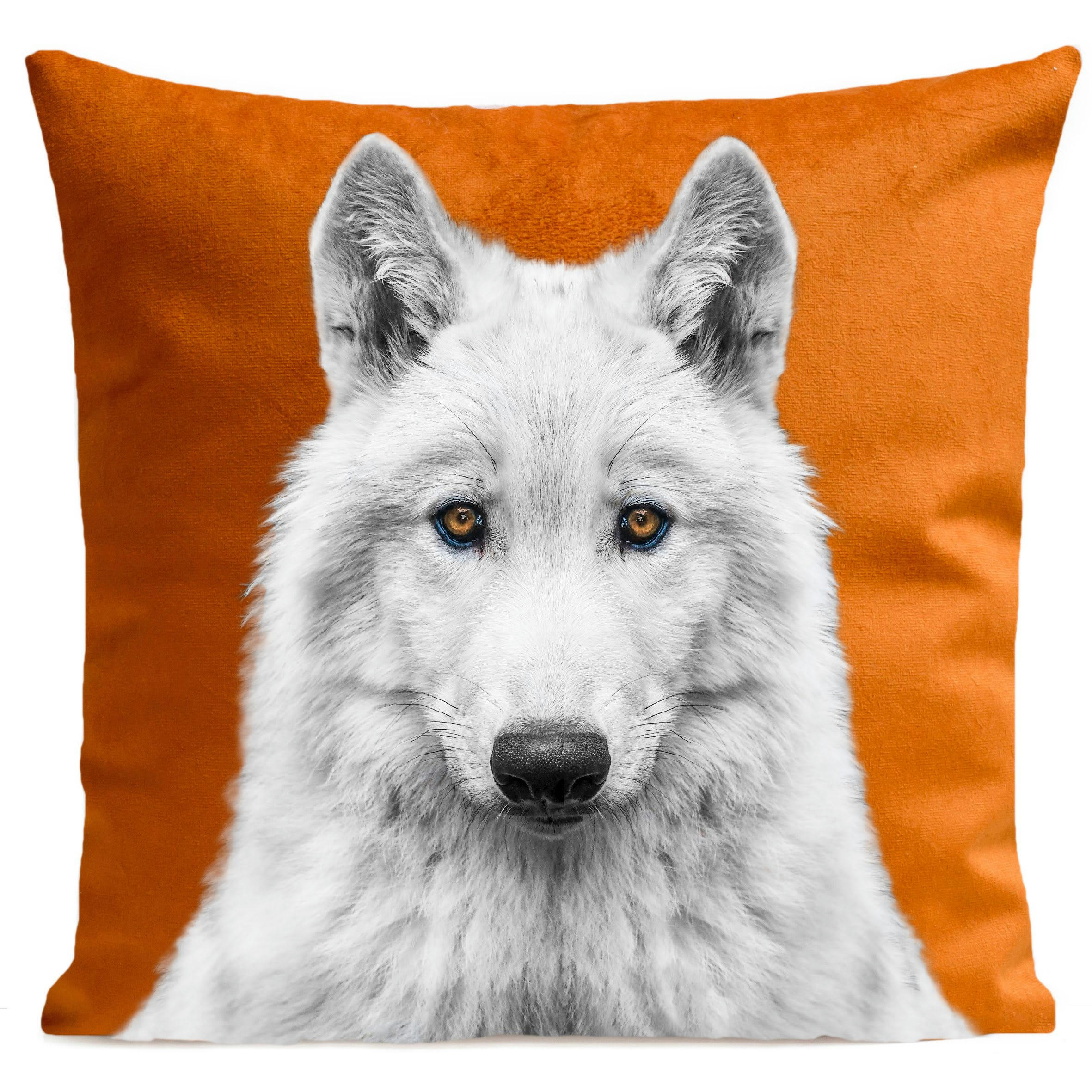 - Coussin loup animal orange suédine 40x40cm