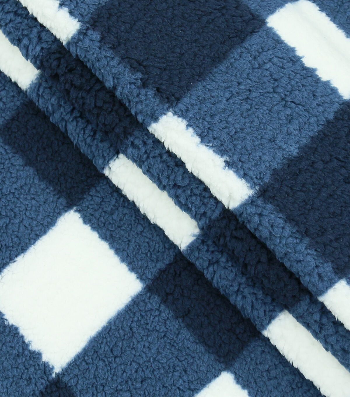 Navy Gingham Sherpa Fleece Fabric