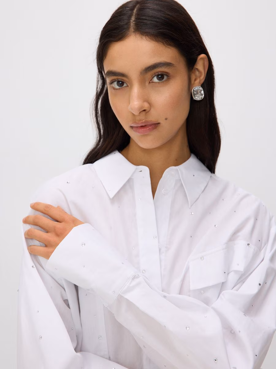 Cropped Shirt With Rhinestone Appliqu&Eacute;S