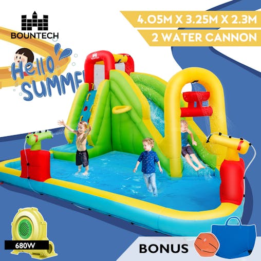 NNECW Inflatable Water Slide with Climbing Wall & Pool & Water Gun & Blower