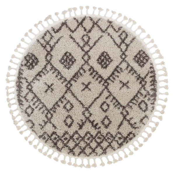 Dywan BERBER TANGER B5940 krem / brąz Frędzle berberyjski koło 120 cm