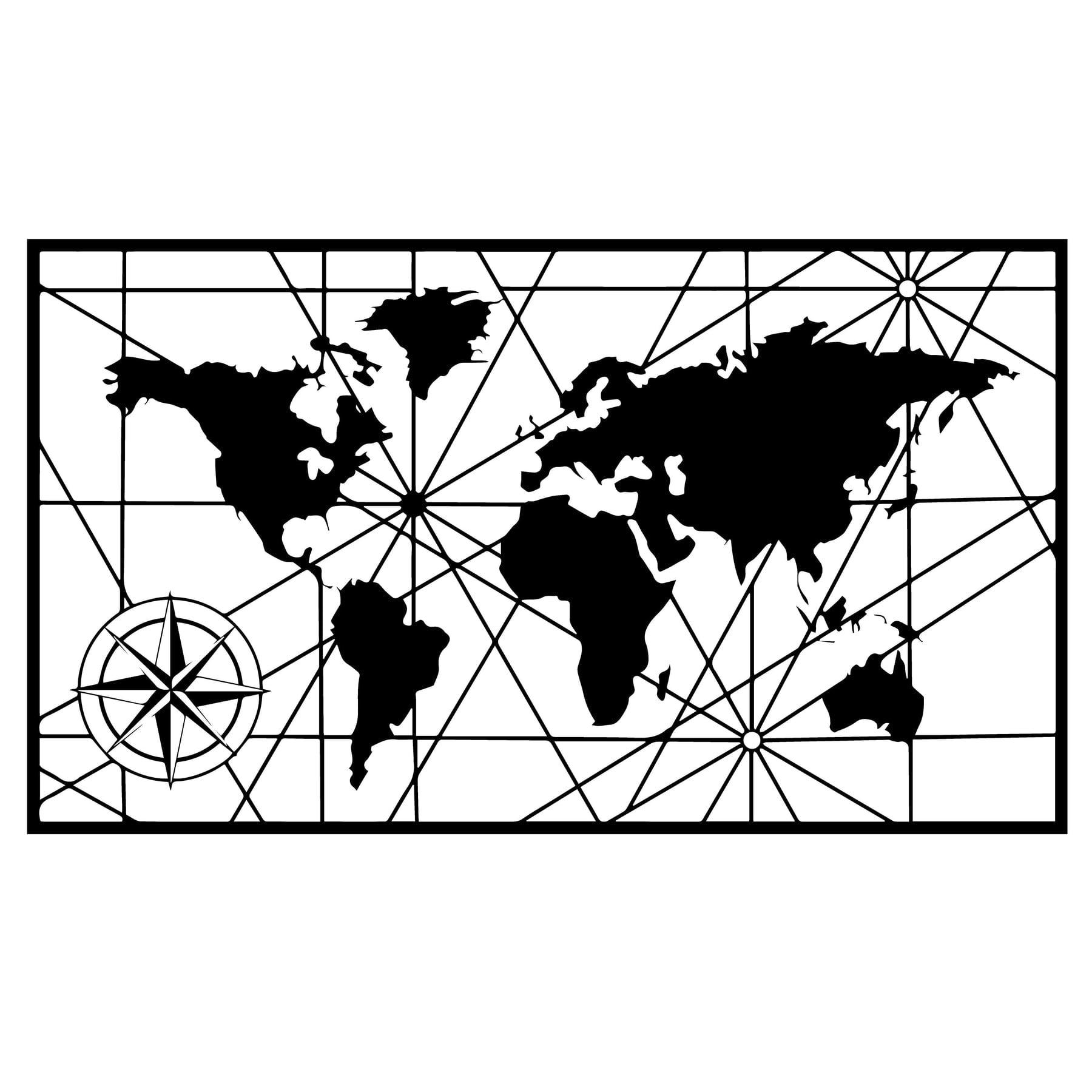 - Déco murale carte du monde en métal noir 98x55 cm