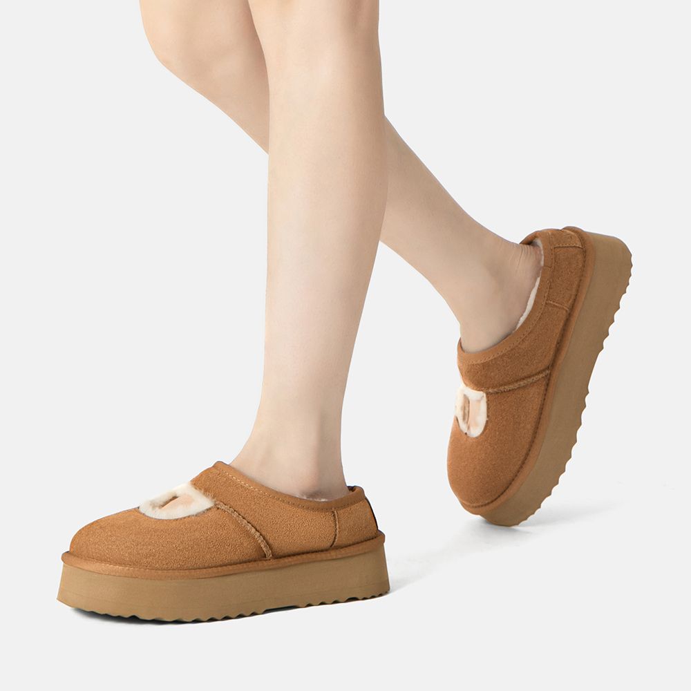 EverAu Australia Real Sheepskin Women Plumed Ankle Platform Slippers with EVA Sole