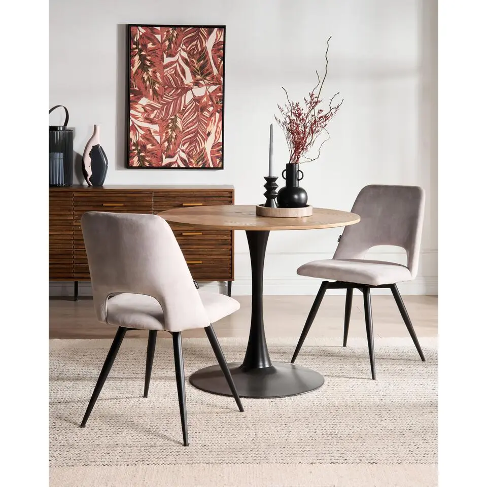 HALLETT - Eetkamerstoel set van 2 - Lichtbeige - Fluweel