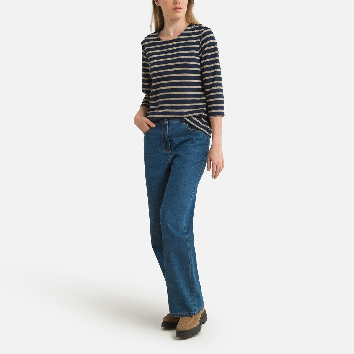 Sweat manches 3/4, rayures brillantes