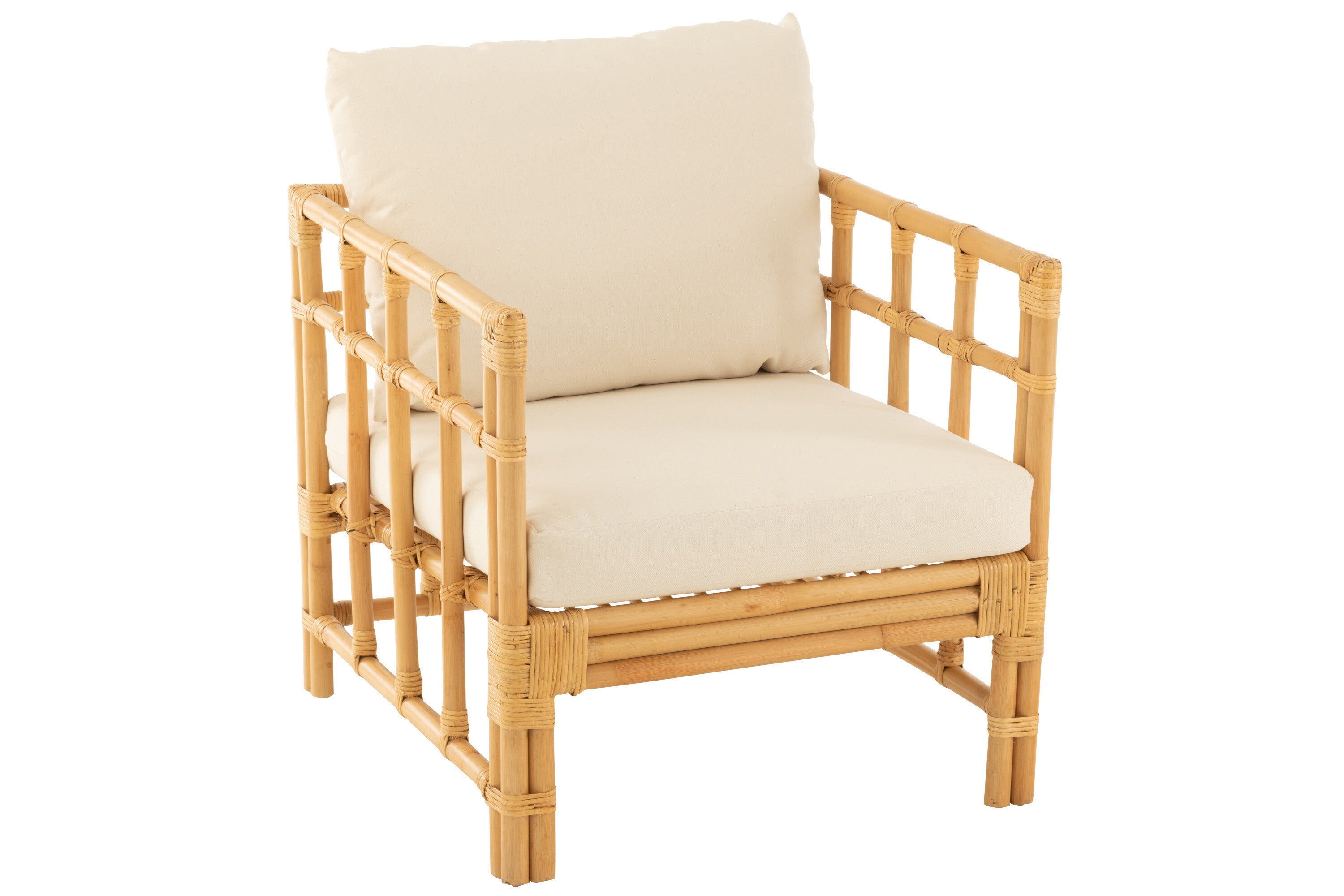 J-Line stoel Elise   kussen - rotan/textiel - naturel/wit