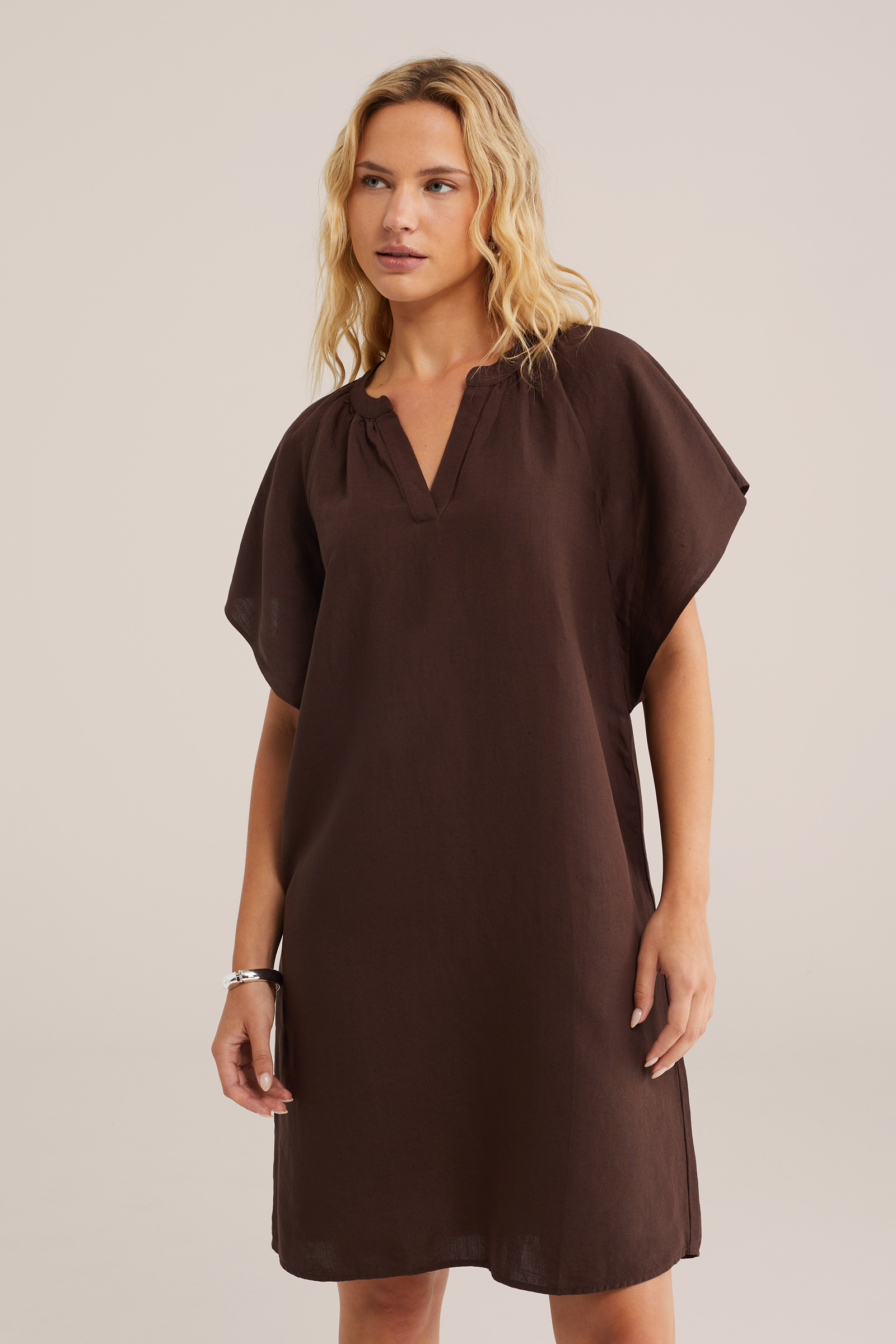 Dames midi jurk van linnenmix