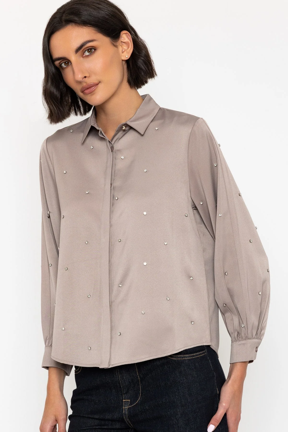 Taupe Diamante Stud Shirt