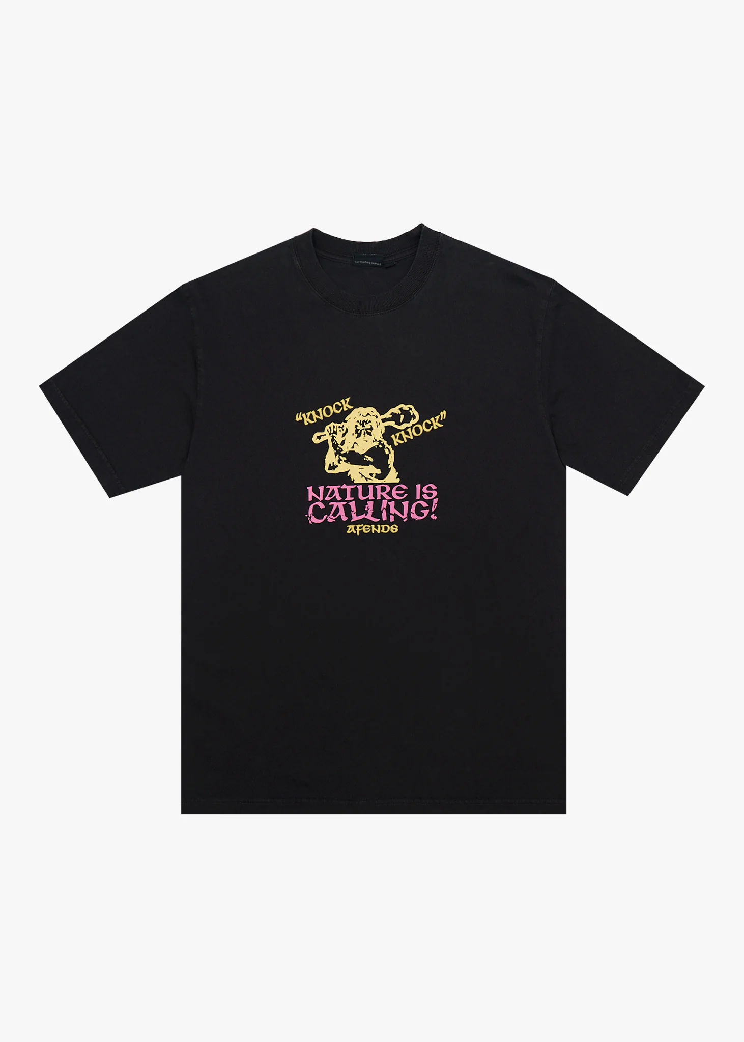 AFENDS Mens Knock Knock - Retro Tee - Stone Black