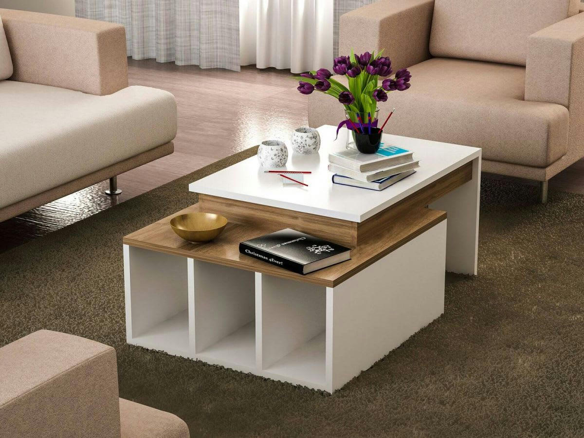 VINTAGE - VINTAGE Table basse blanc et noyer