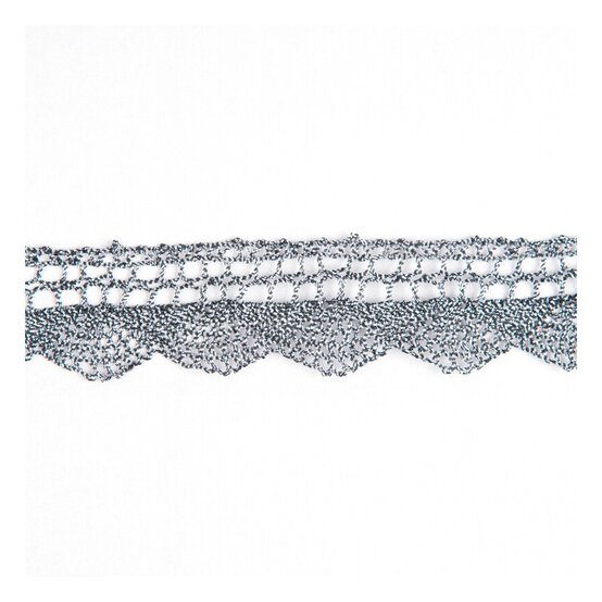 Silver 25mm Metallic Lace Trim by the Metre