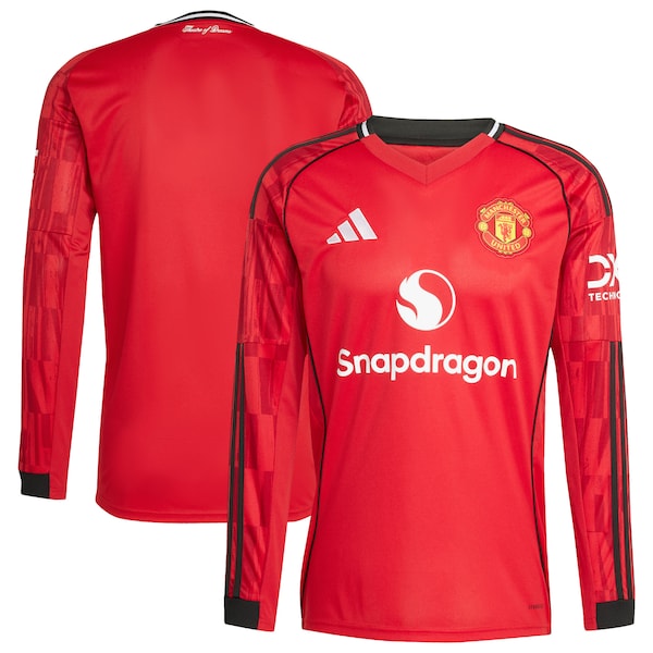 Manchester United adidas Home 2025/26 Replica Long Sleeve Jersey - Red/Black/White