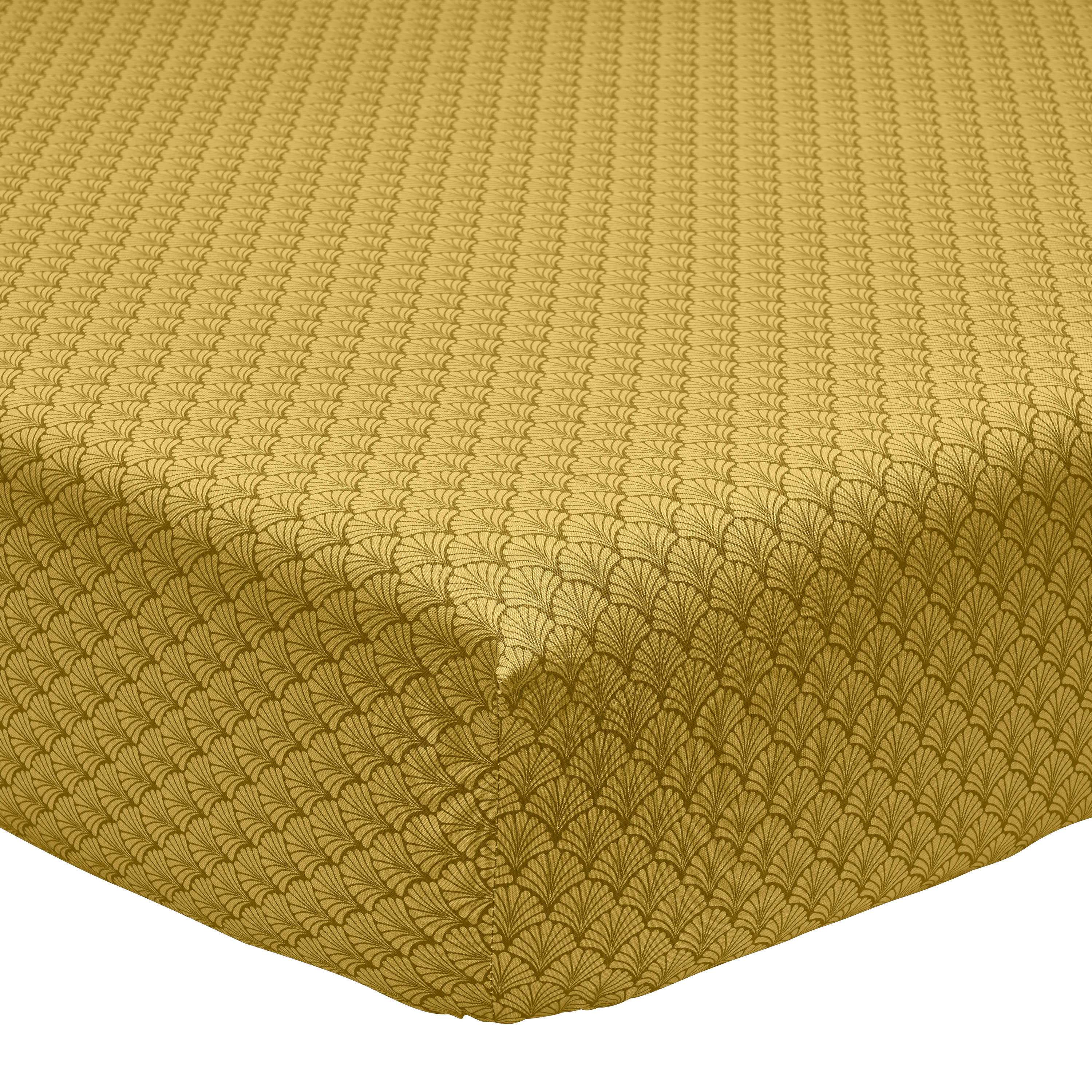 CAMILLE - Drap housse imprimé en bambou jaune curry 140x190