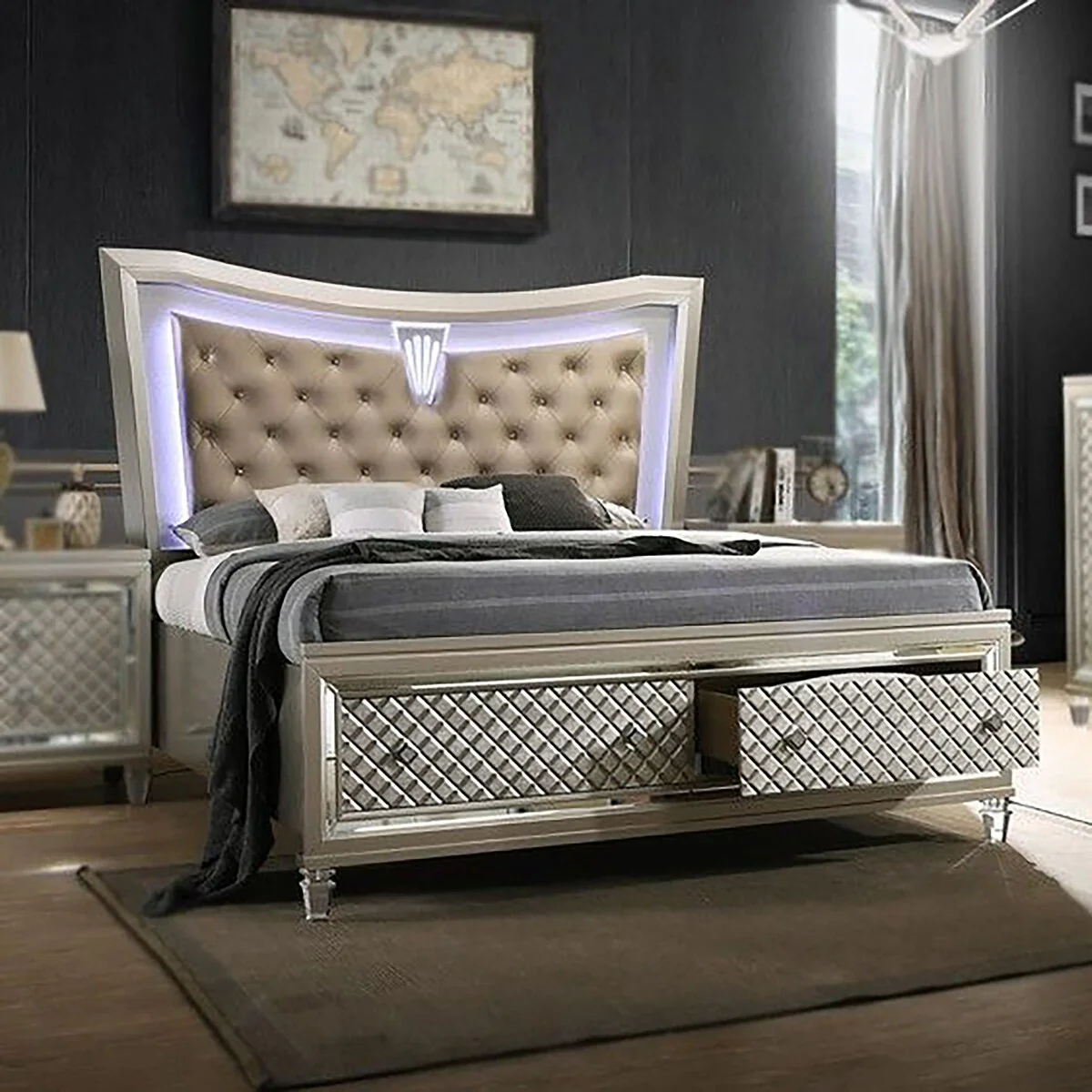 Contemporary Upholstered Sleigh Queen 6 Piece Set