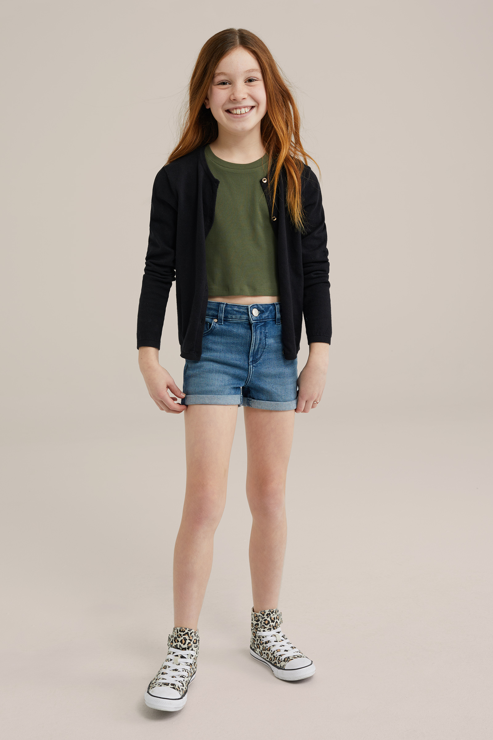 Meisjes cropped T-shirt van ribstof