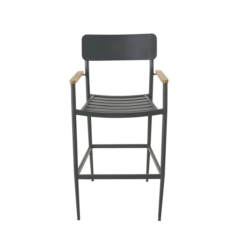 Regate Business - Fauteuil de bar professionnel en métal gris anthracite et teck