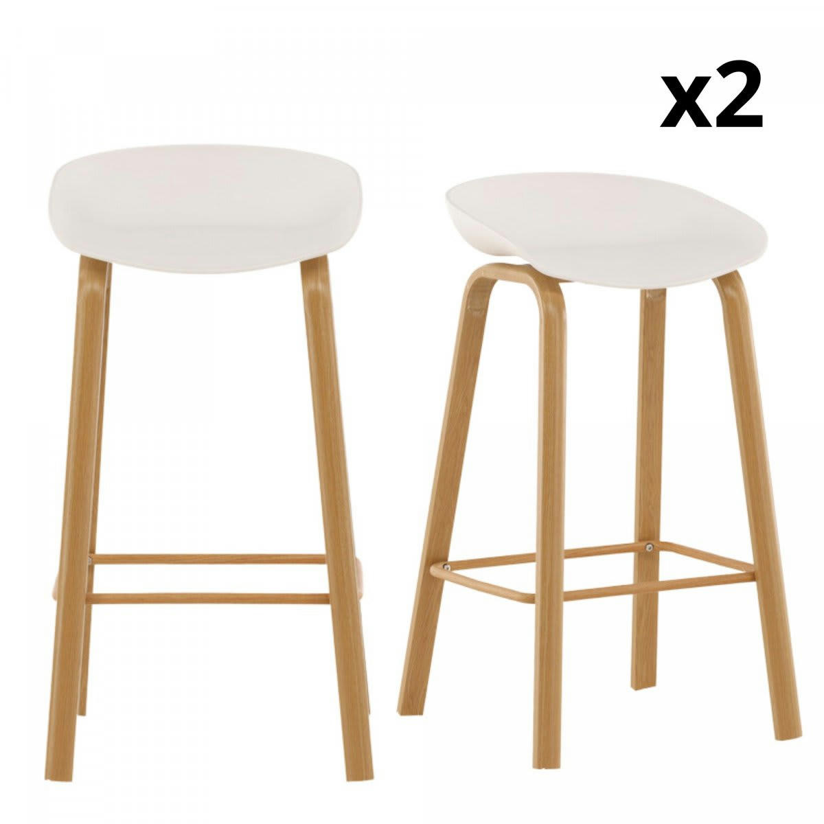 DORIANA - Lot de 2 tabourets de bar en métal blanc