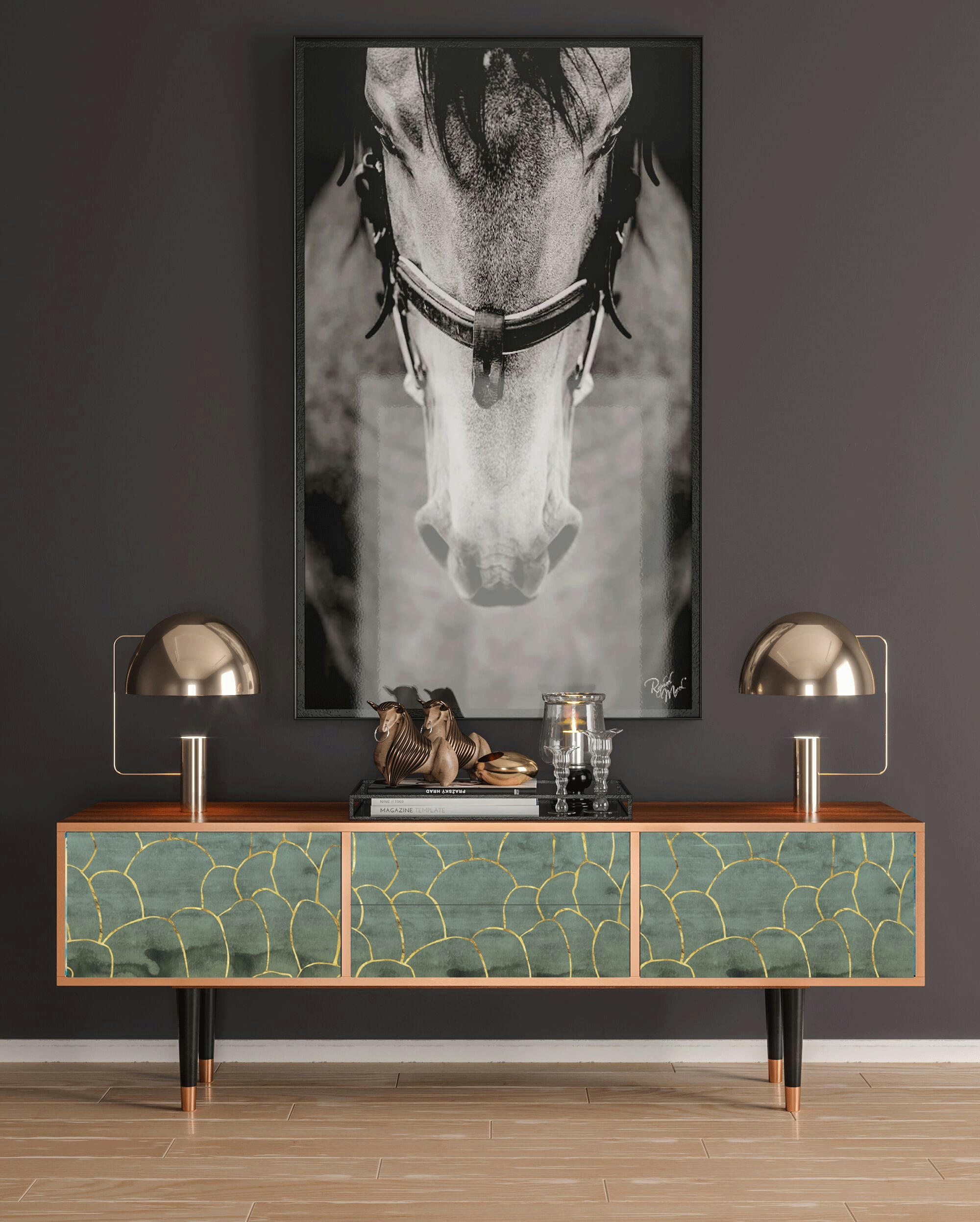 MAGNIFICENT WATER LILY - Meuble TV  bleu-vert 2 tiroirs et 2 portes L 170 cm