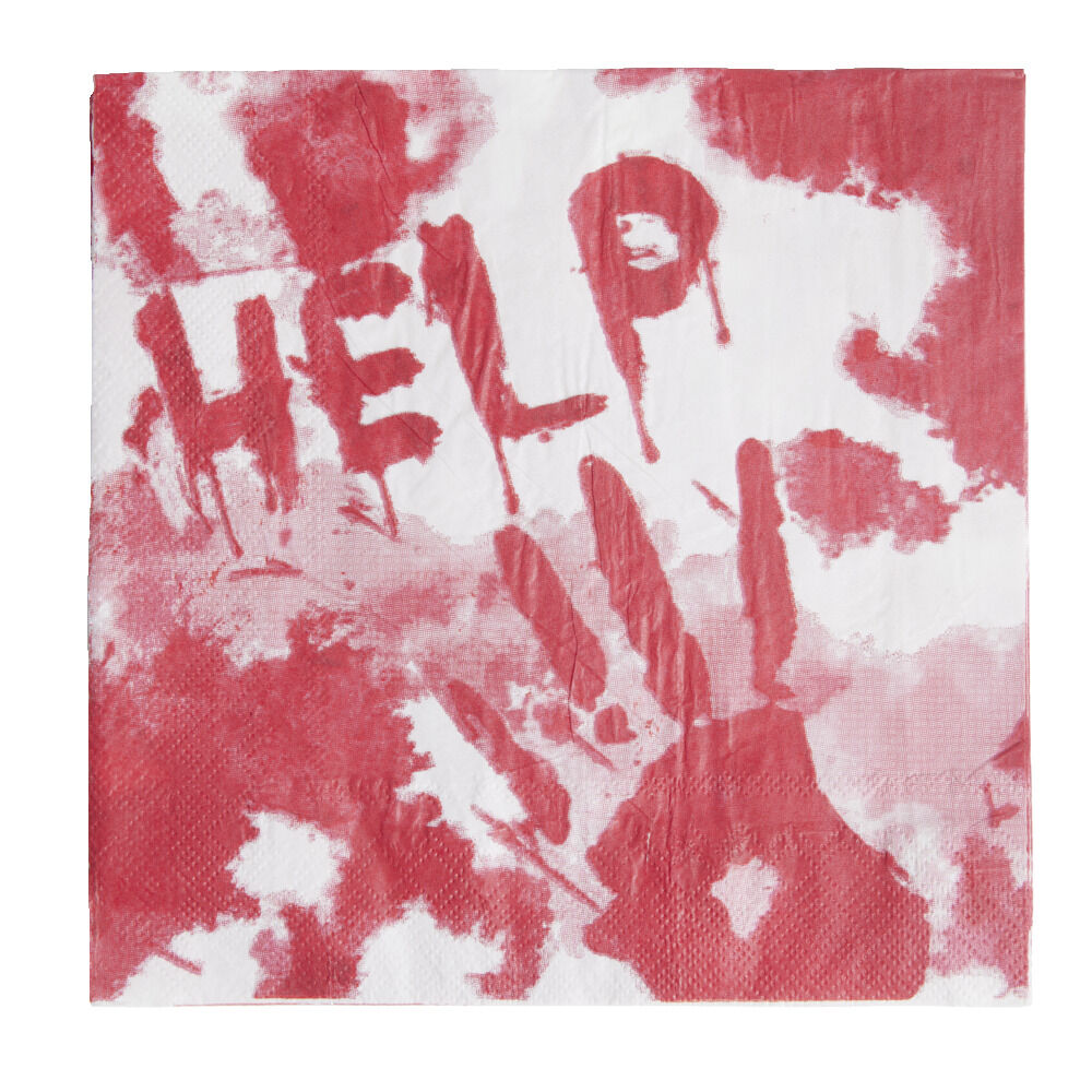 Serviette de table Halloween main ensanglantée HELP rouge et blanche x20