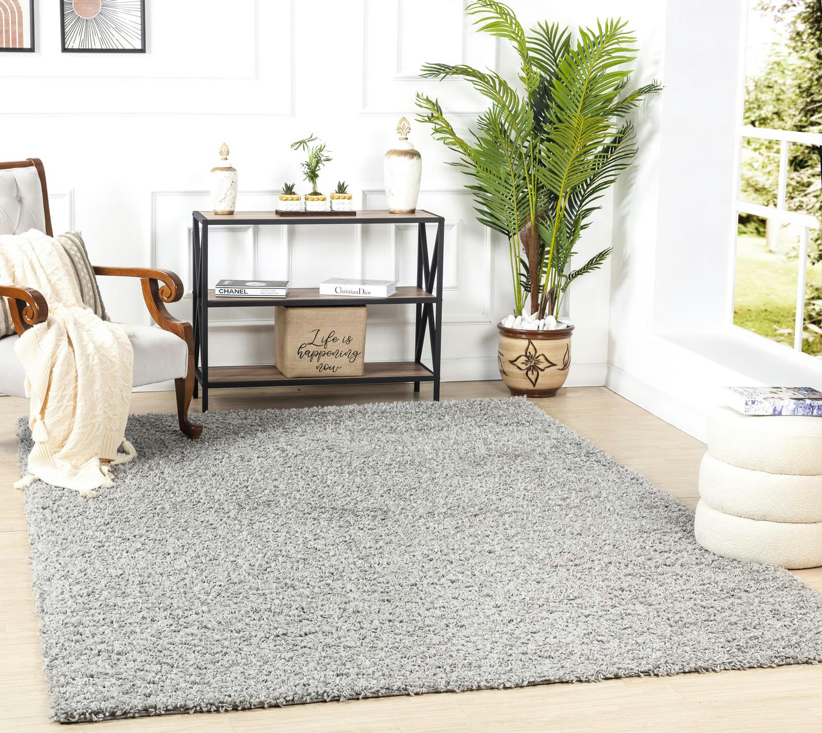 LILLY - Tapis Shaggy Uni Chic Gris -100x200