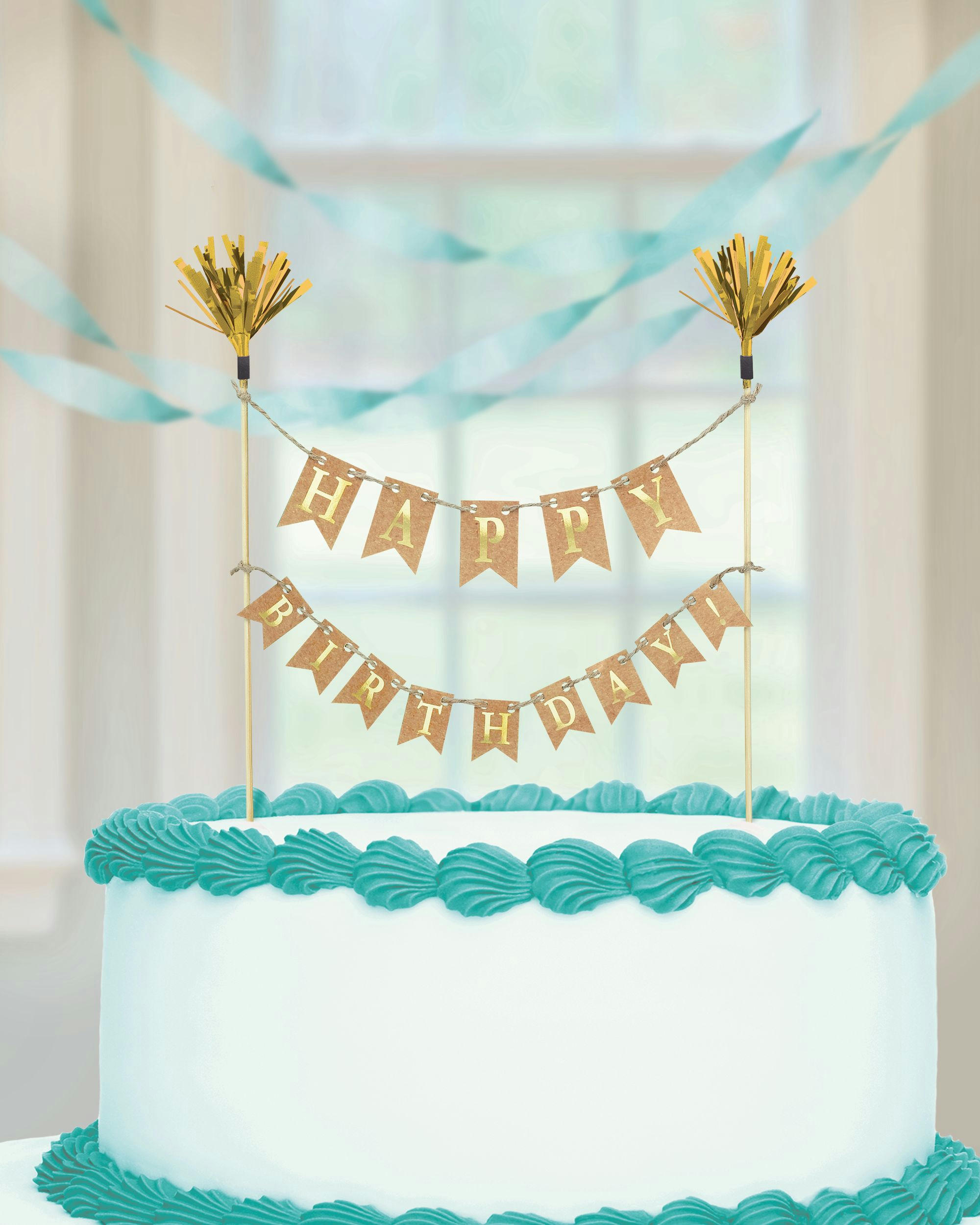 Gold Happy Birthday Pennant Banner Cake Topper