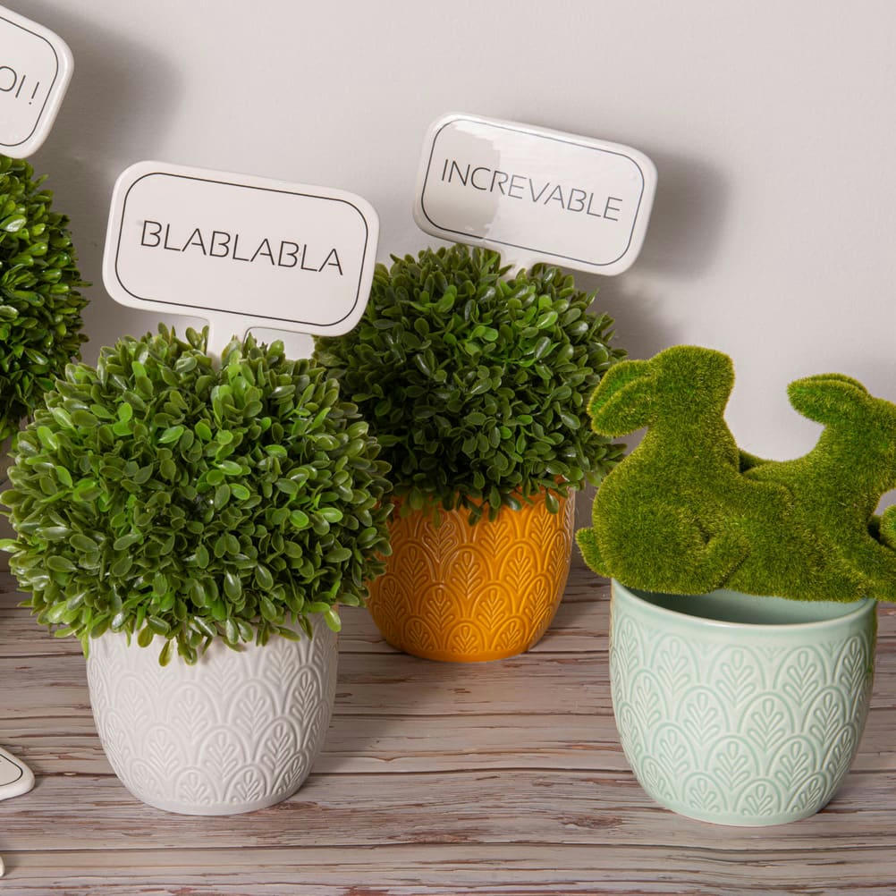 CÉRAMIQUE - Cache pot de fleur en céramique vert D11,5cm