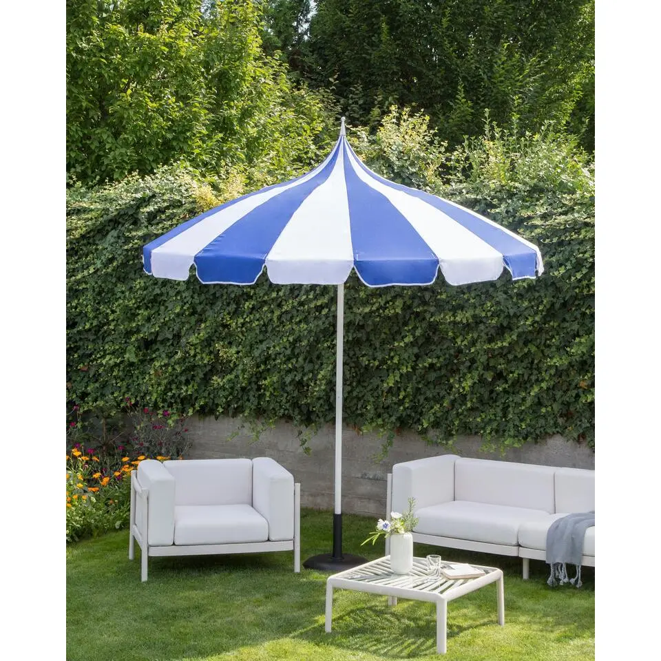 MINOA - Tuinparasol - Blauw/Wit - 245 cm - Polyester
