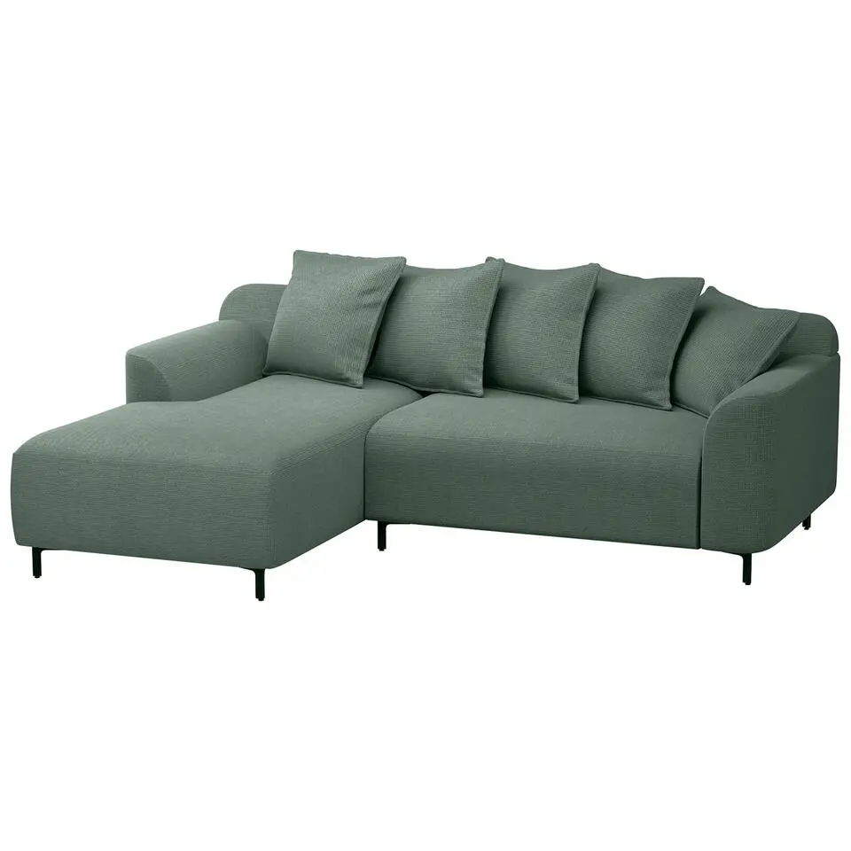 Bank Elsa met chaise longue links - stof Eden - saliegroen