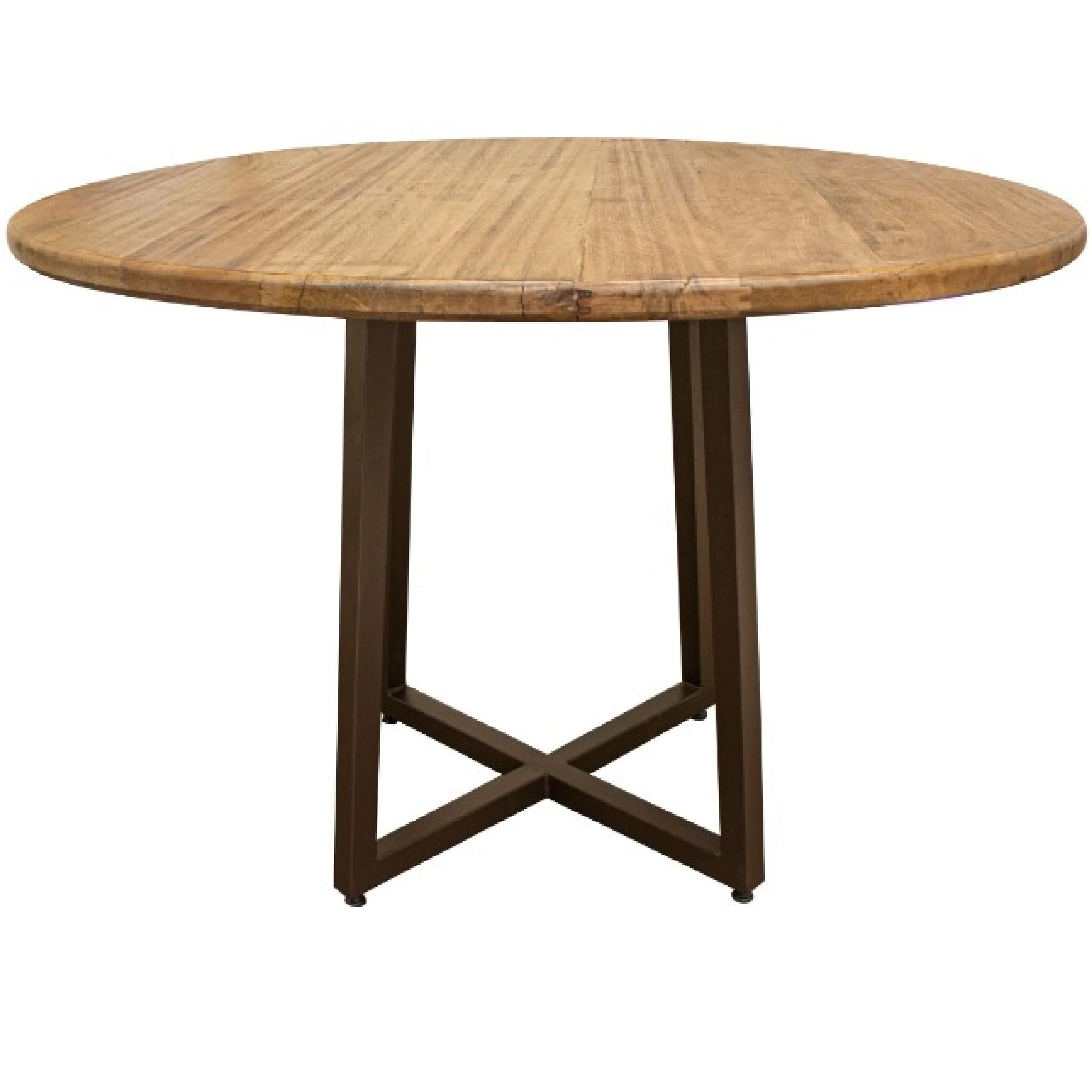 Asic Dining Table, Industrial Light Brown Mango Wood, 47 Inch Round
