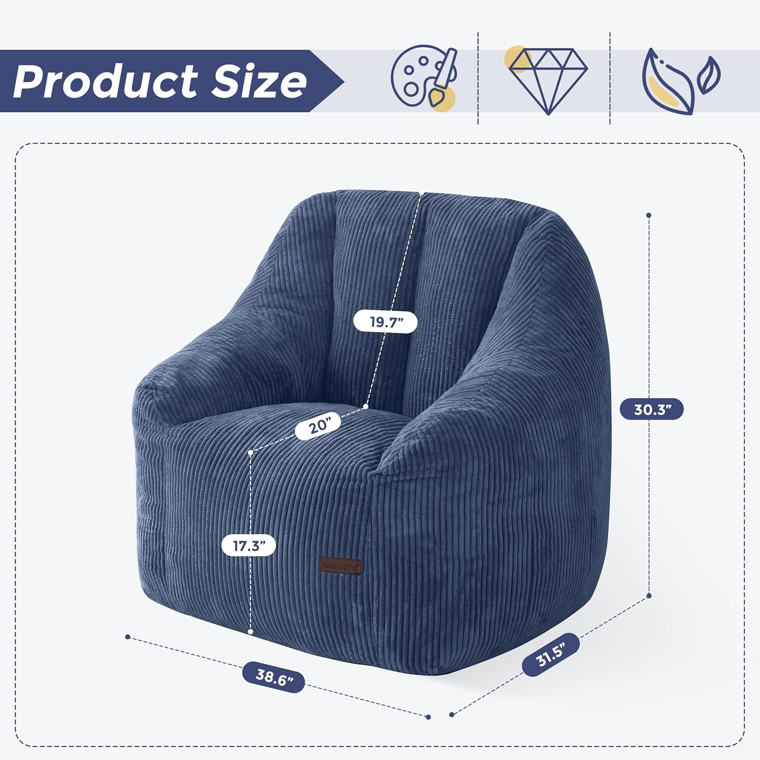 MAXYOYO Bean Bag Chair, Bean Bag Sofa with Filler, Cozy Living Room Chair for Adults and Kids, Stuffed Floor Sofa for Bedroom Dorm Reading, Dusty Blue