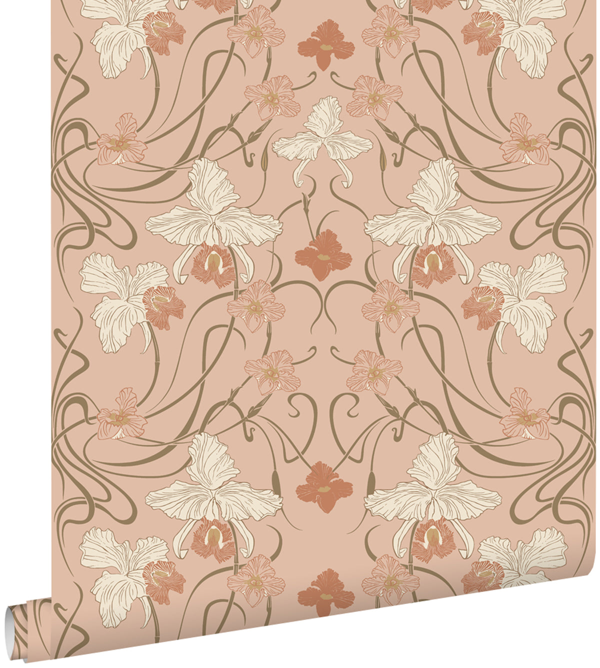 ESTAhome behang vintage bloemen in art nouveau stijl terracotta roze - 53 cm x 10.05 m - 139668