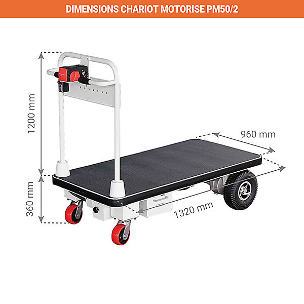 Chariot de manutention motorisé - Plateau 1320x960mm - Charge max 400kg - Industrie et logistique - PM50/2