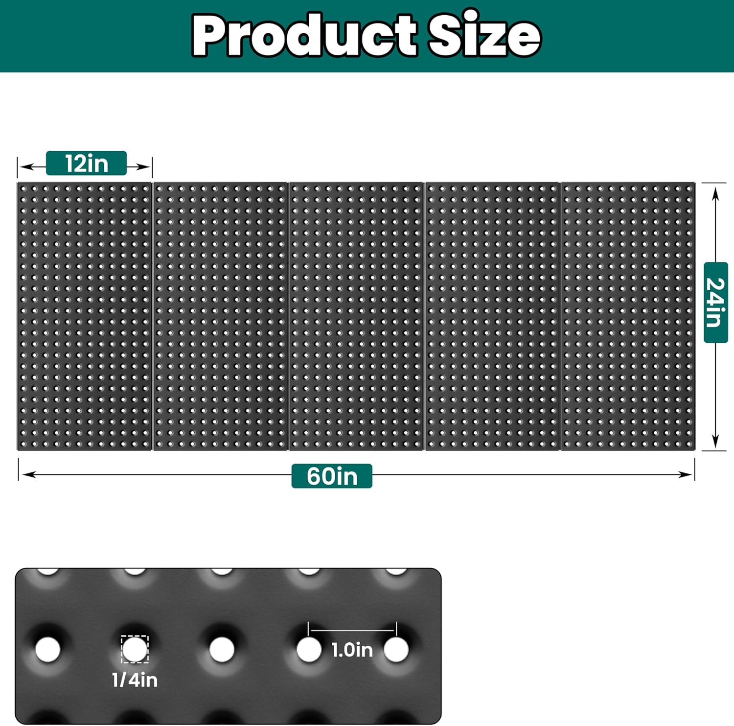 EVERHANGER Metal Pegboard Panels 24 x 12, Heavy Duty Steel Peg Boards for Garage, Pegboard Wall Organizer for Tool Storage and Organization, Black, 5 Pack