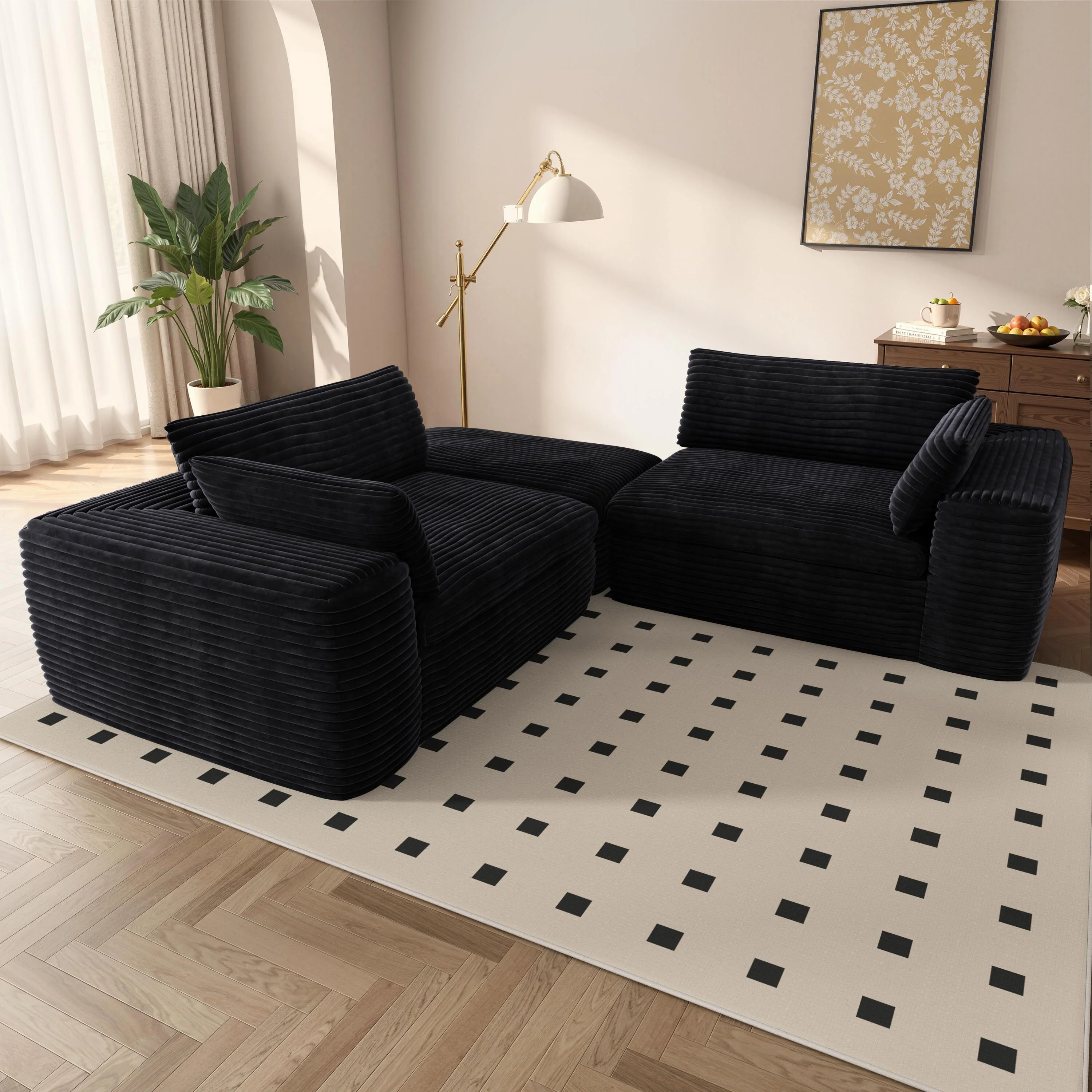 Convertible Sofa Bed Cloud Sectional Sleeper Couch with L-Shape Chaise, Modern Modular Sofa with Ottoman for Living Room