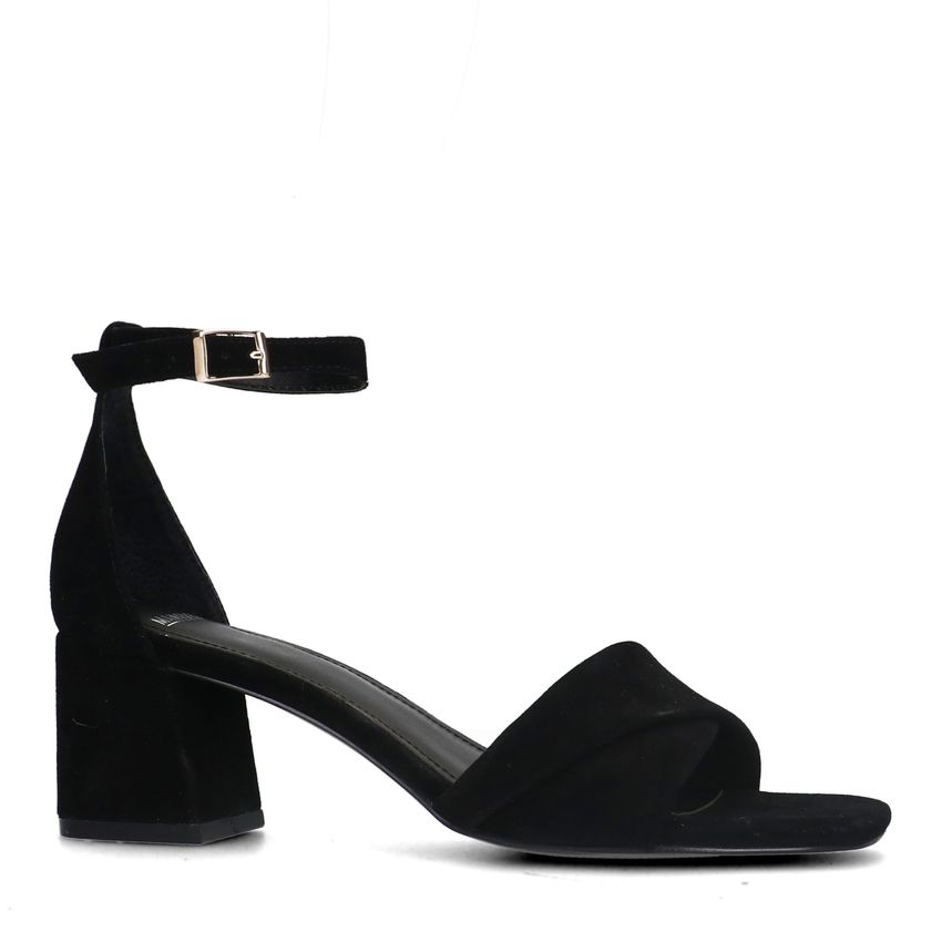 Manfield Zwarte suède sandalen met hak