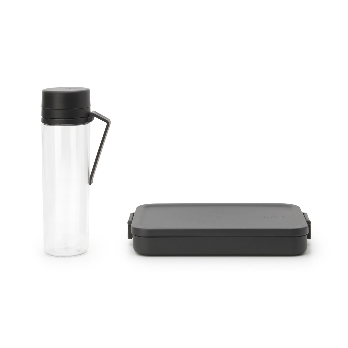 Brabantia Make & Take Break Set, 2-delig, kunststof (waterfles met zeef, lunchbox plat) - Dark Grey