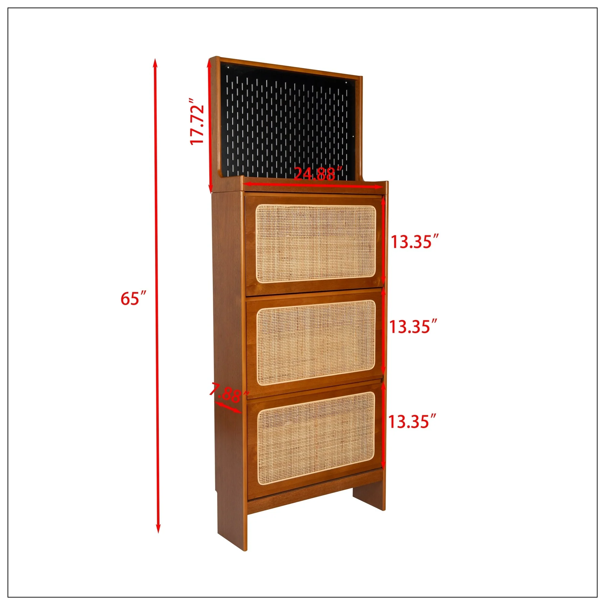 Rattan Shoe Cabinet with 3 Flip Drawers for Entryway