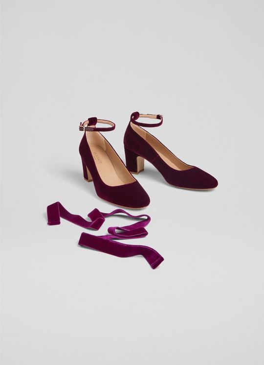 Lorena Burgundy Velvet Court Shoes
