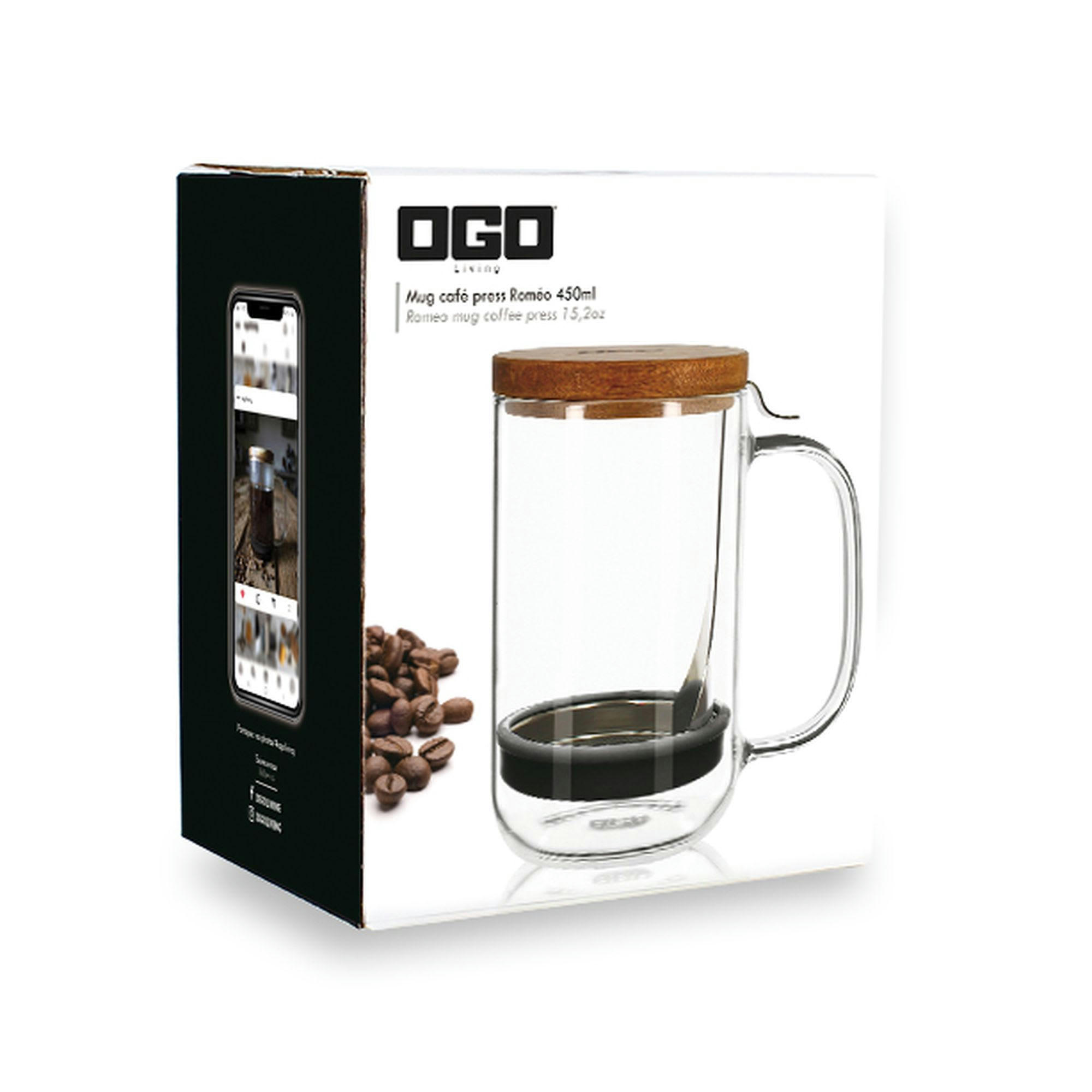 ROMEO - Mug à café en verre et couvercle en bois 450ml