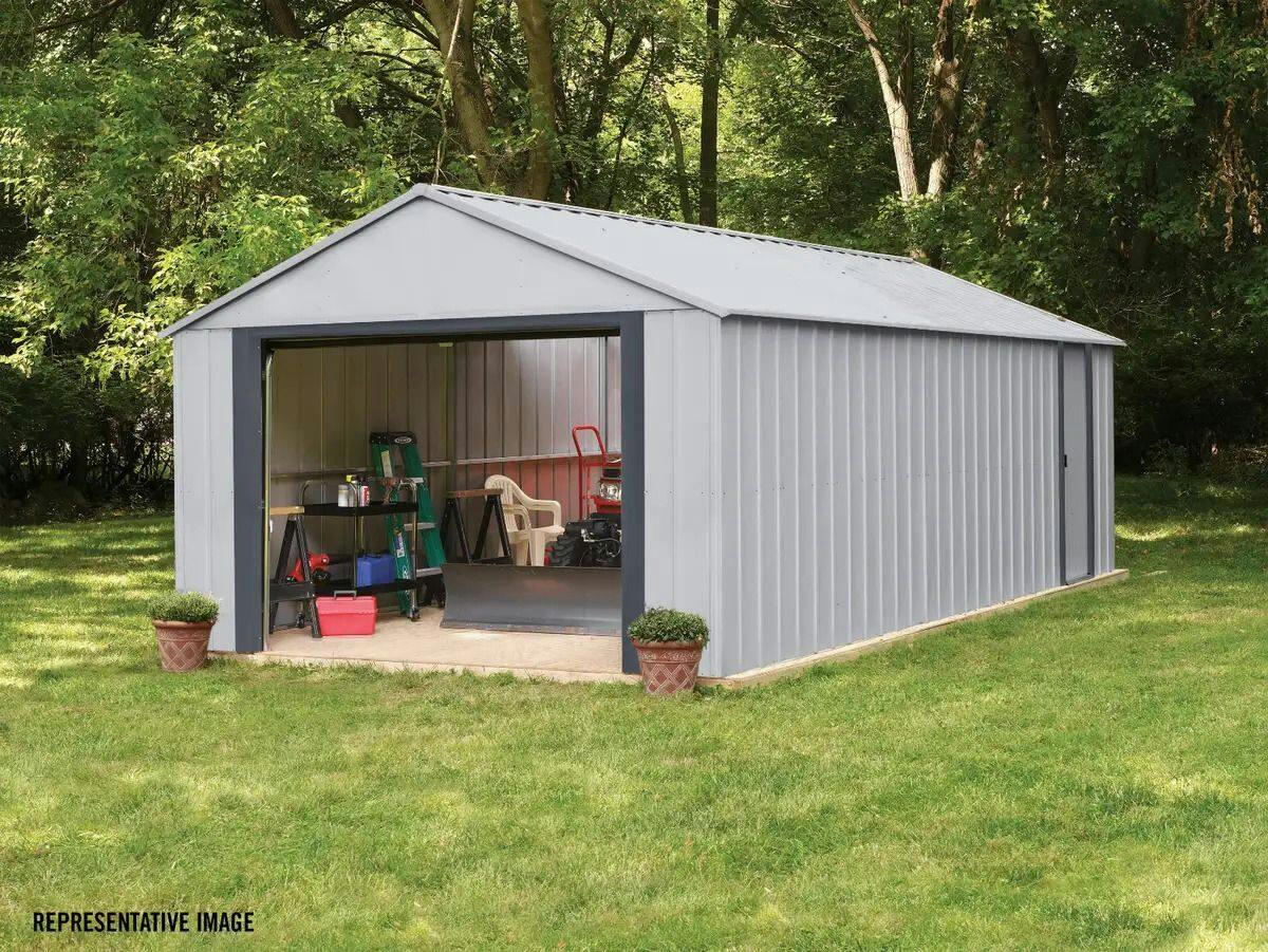 Arrow Murryhill Galvanized Steel Storage Shed with High Gable Roof, Flute Grey, 12-ft x 10-ft